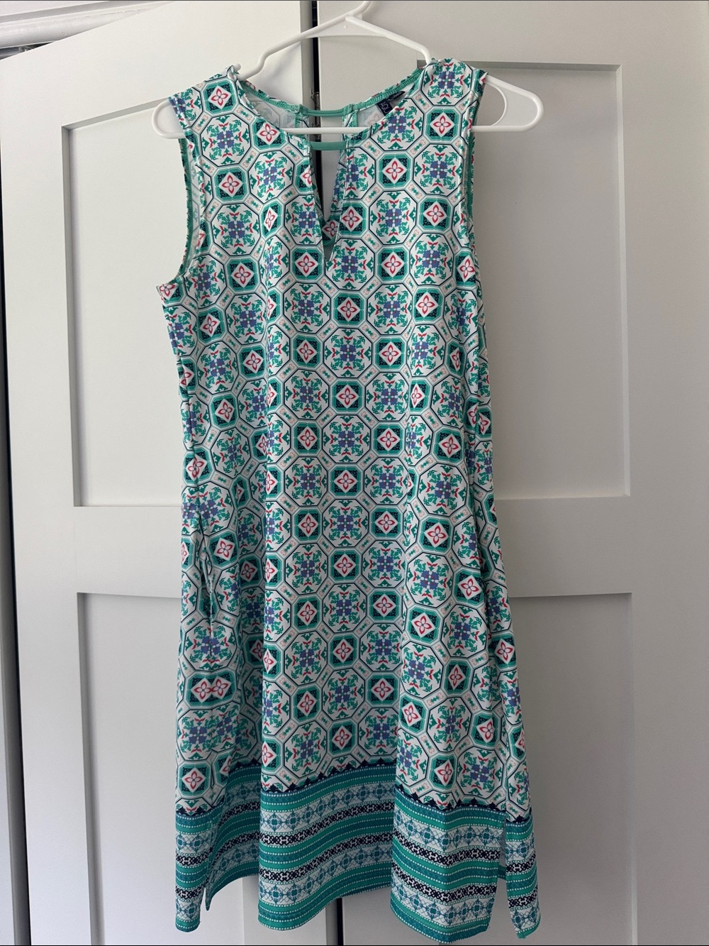 Sleeveless Teal Mosaic Midi Dress